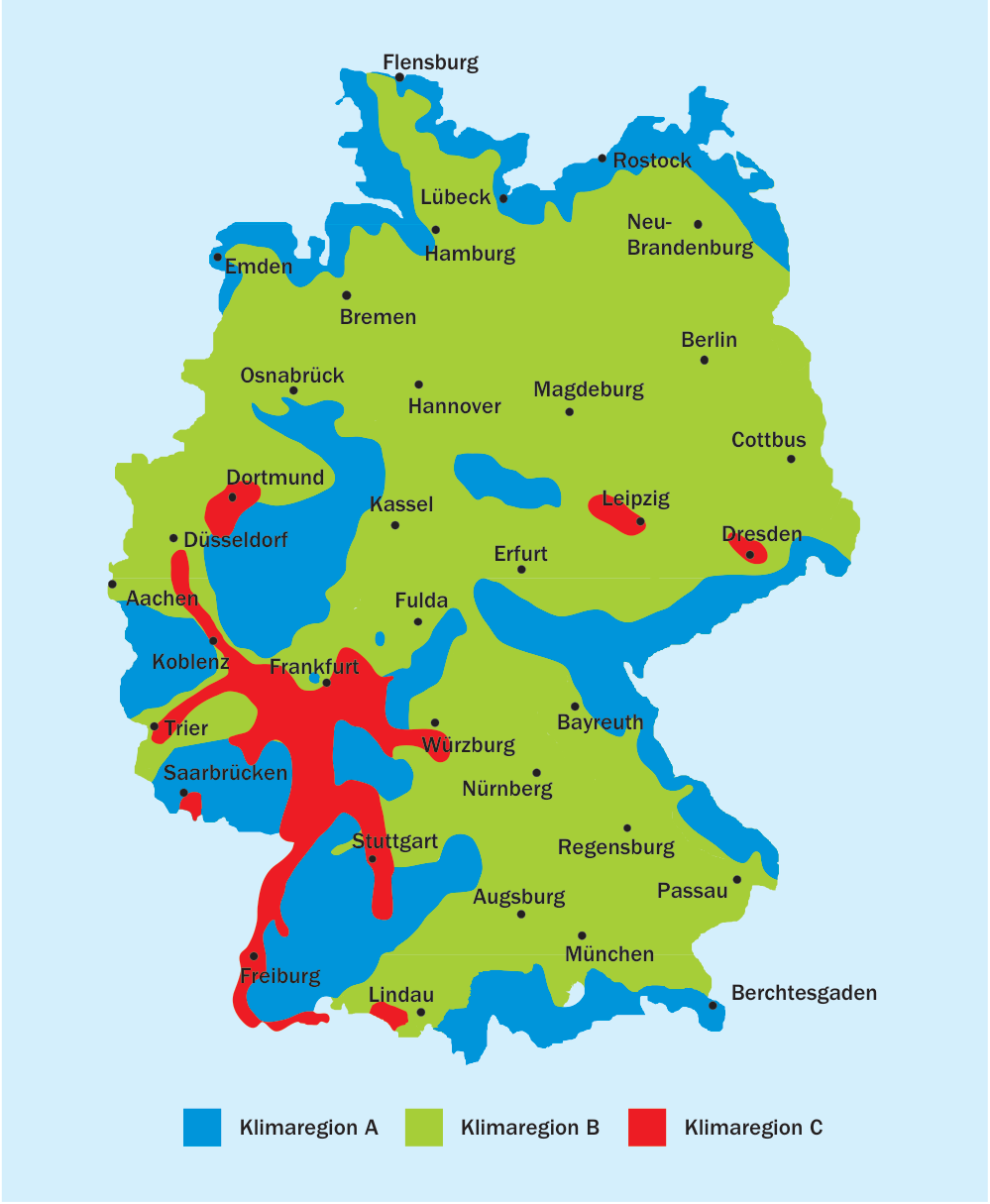 Sommerklimaregionen nach DIN 4108-2